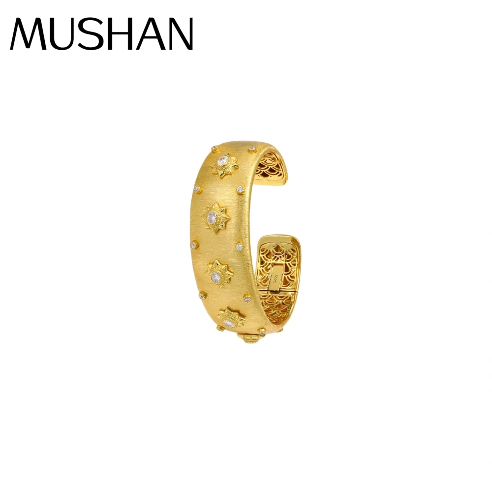 Mushan Luxury Brand High Quality Brushed And Hollowed Out 925 Sterling Silver WomenS Open Bracelet And Two Tone Gold Plating