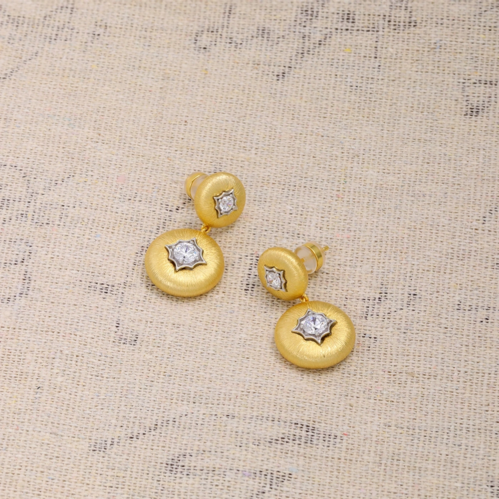 MuShan Luxury Brand Vintage Italian Brushed Gold Round Bead Earrings 18K Gold Plated 925 Sterling Silver Drop Earrings Jewelry