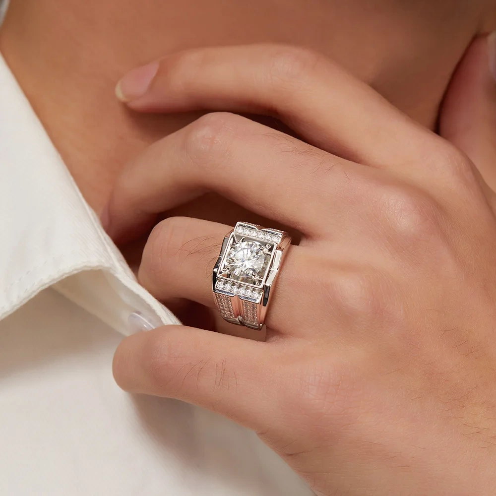 Veeie Veein Brand S925 Sterling Silver 2-Carat Moissanite Ring GRA Certificate Light Luxury Hip-Hop Ring Men Jewelry