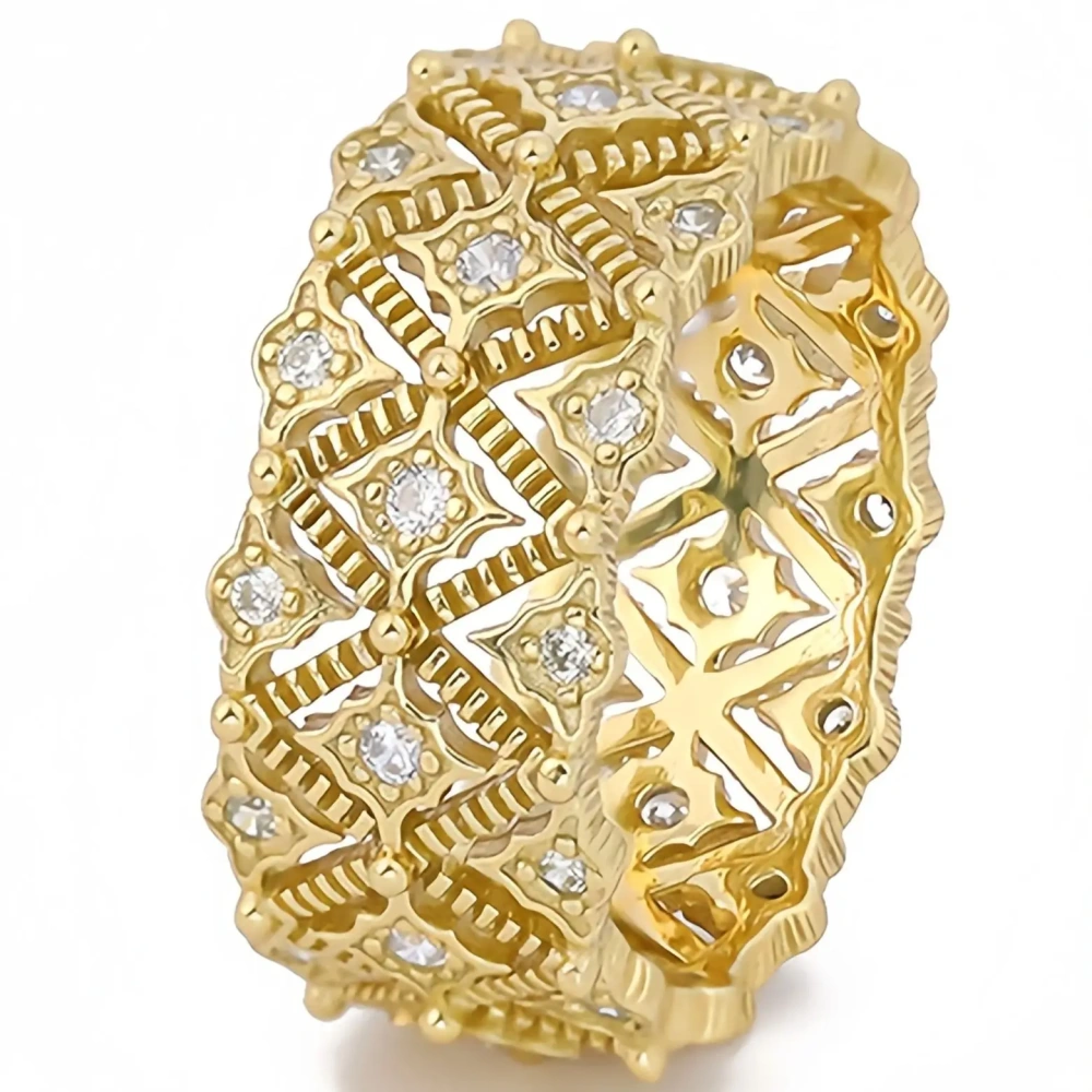 Mushan Luxury Brand Sterling Silver Lace Ring For Women  S925 Sterling  Silver Hollowed-Out Full Diamond 18k Gold Plated Ring