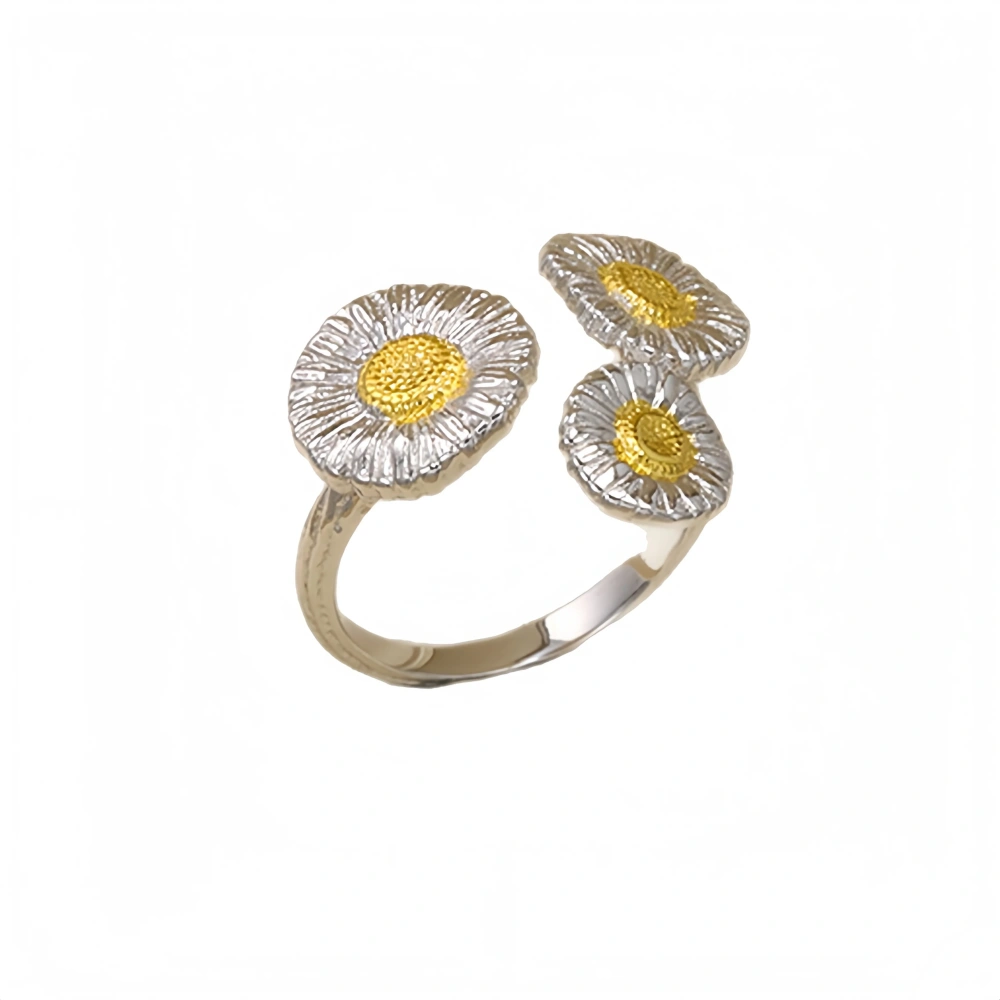 Mushan Luxury Brand New S925 Sterling Silver Gold-Plated Women'S Fashionable Daisy Three-Flower Ring