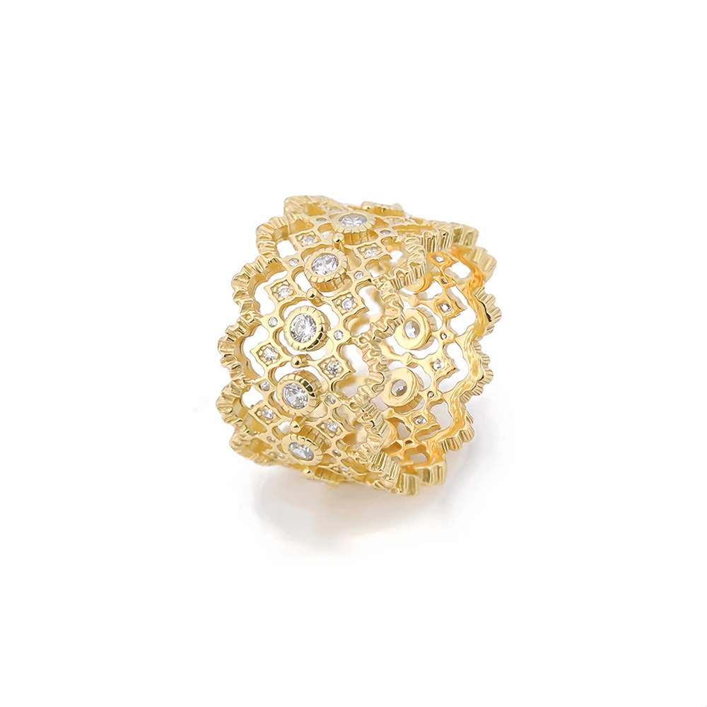 Mushan Luxury Brand Diamond Studded Lace Hollow Ring Lab Grown High Carbon Diamond Zircon 925 Sterling Silver Rings Fine Jewelry