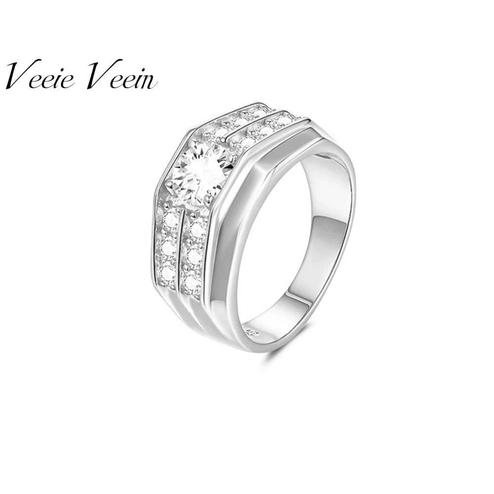 Veeie Veein Luxury Brand S925 Sterling Silver Ring Moissanite GRA Certificate Ring Fashionable And Versatile Accessory For Men