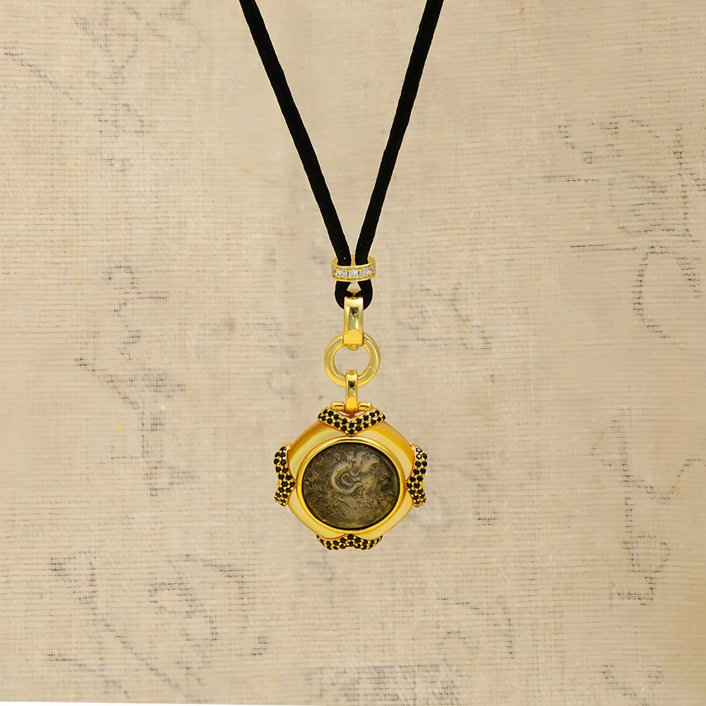 MuShan Luxury Brand Ancient Greek Sheep Horn Emperor Coin Necklace 18k Gold Plated 925 Sterling Silver Pendant Necklaces Jewelry