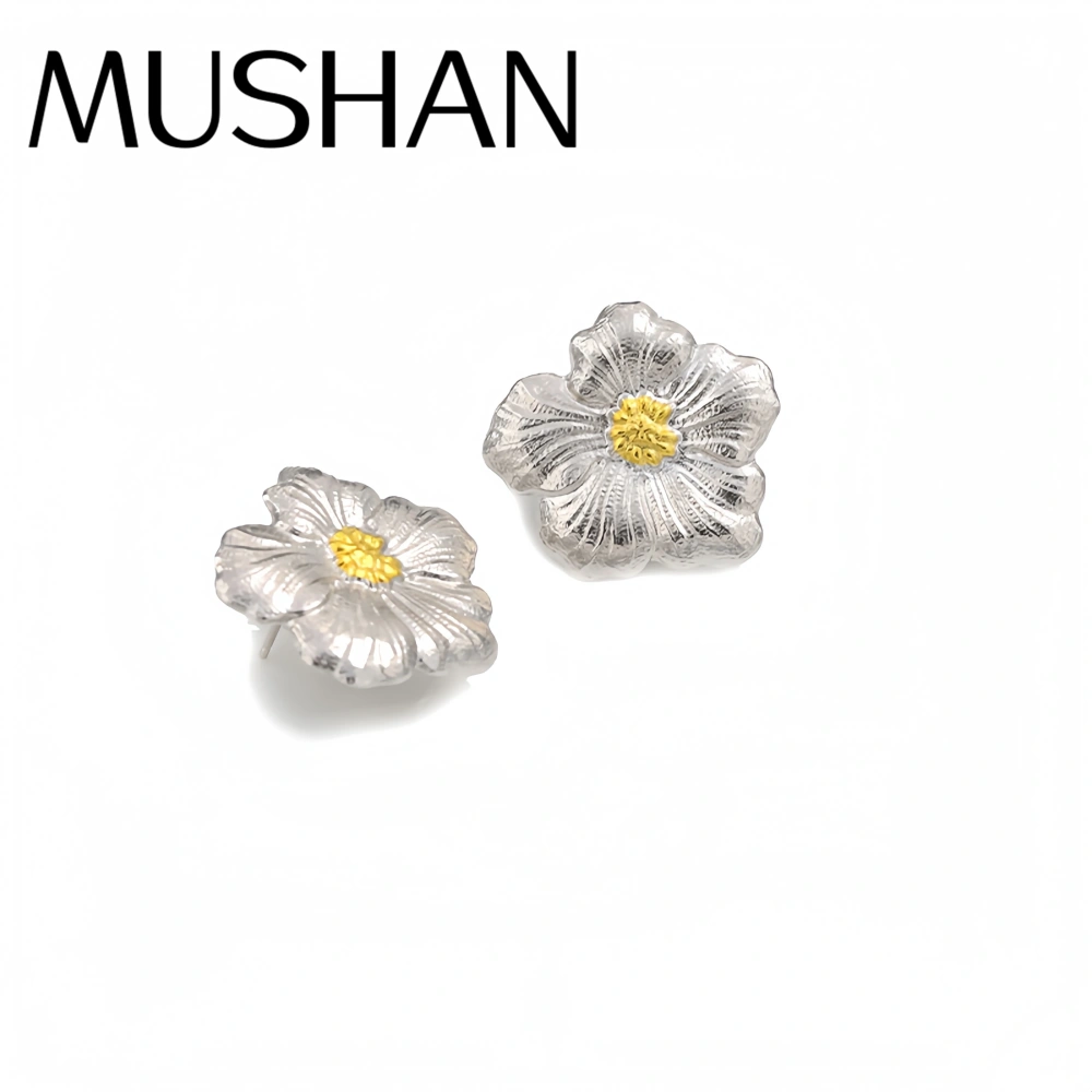 Mushan Luxury Brand New 925 Sterling Silver Gold-Plated Earrings From Bujia Cross-Border Gardenia Flower Earrings Jewelry