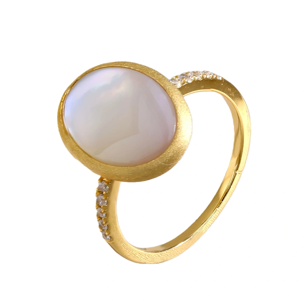 Mushan Luxury Brand 18K Gold-Plated 925 Sterling Silver Ring Oval Shell Pearl Ring For Women's Luxury Jew