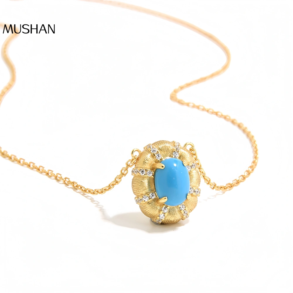Mushan Luxury Brand Italian Hand-Brushed Turquoise S925 Silver Gold-Plated Retro Niche High-End Necklace For Women