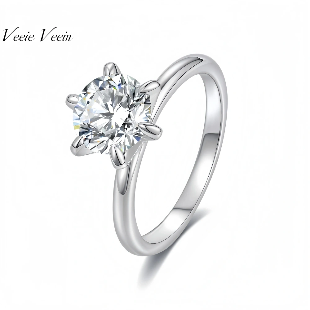 Veeie Veein Luxury Brand New Products S 925 Sterling Silver Classic Six-Prong 2-Carat Mossan Ring Women'S Ring Jewelry