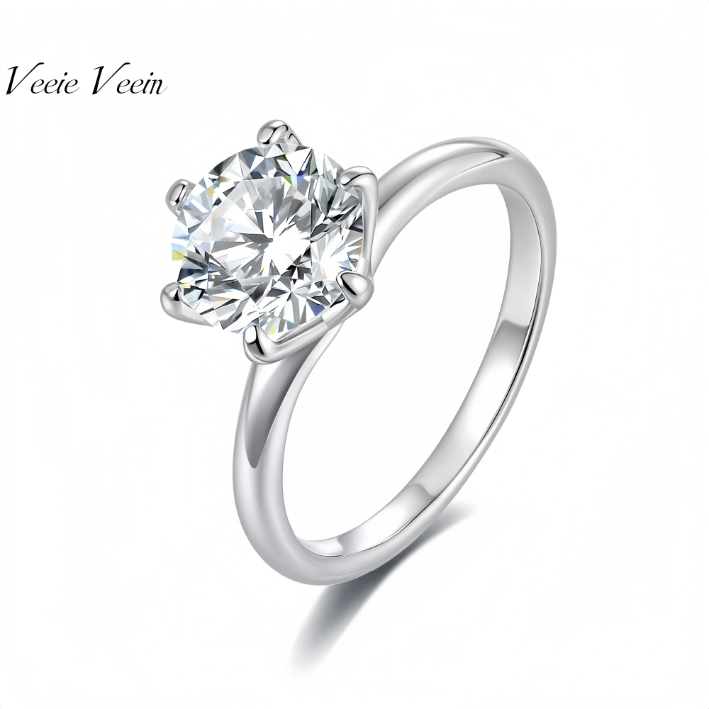 Veeie Veein Luxury Brand New Products GRA Certificate S925 Sterling Silver Classic Six-Prong 2-Carat Mossan Women Ring Jewelry