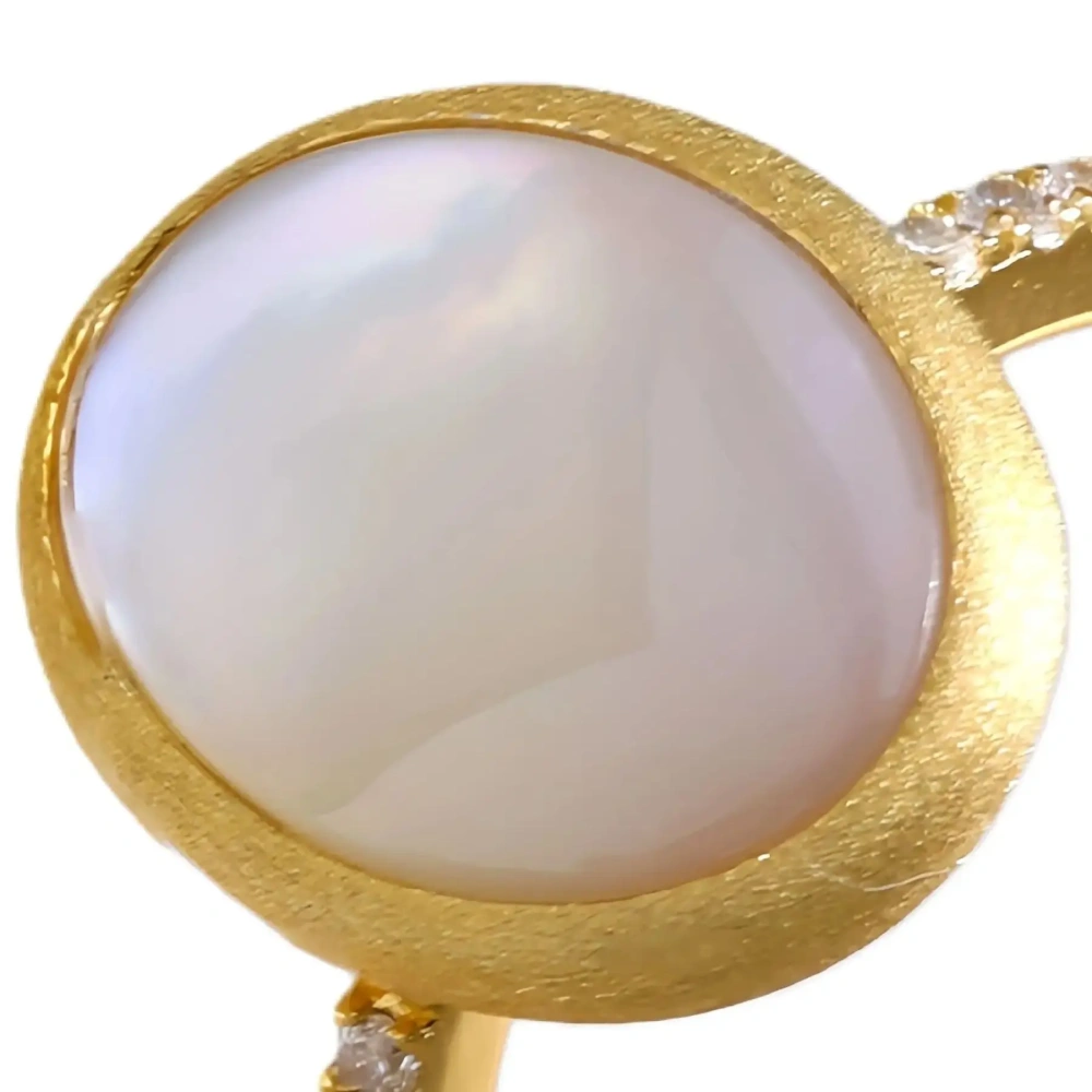 Mushan Luxury Brand 18K Gold-Plated 925 Sterling Silver Ring Oval Shell Pearl Ring For Women's Luxury Jew