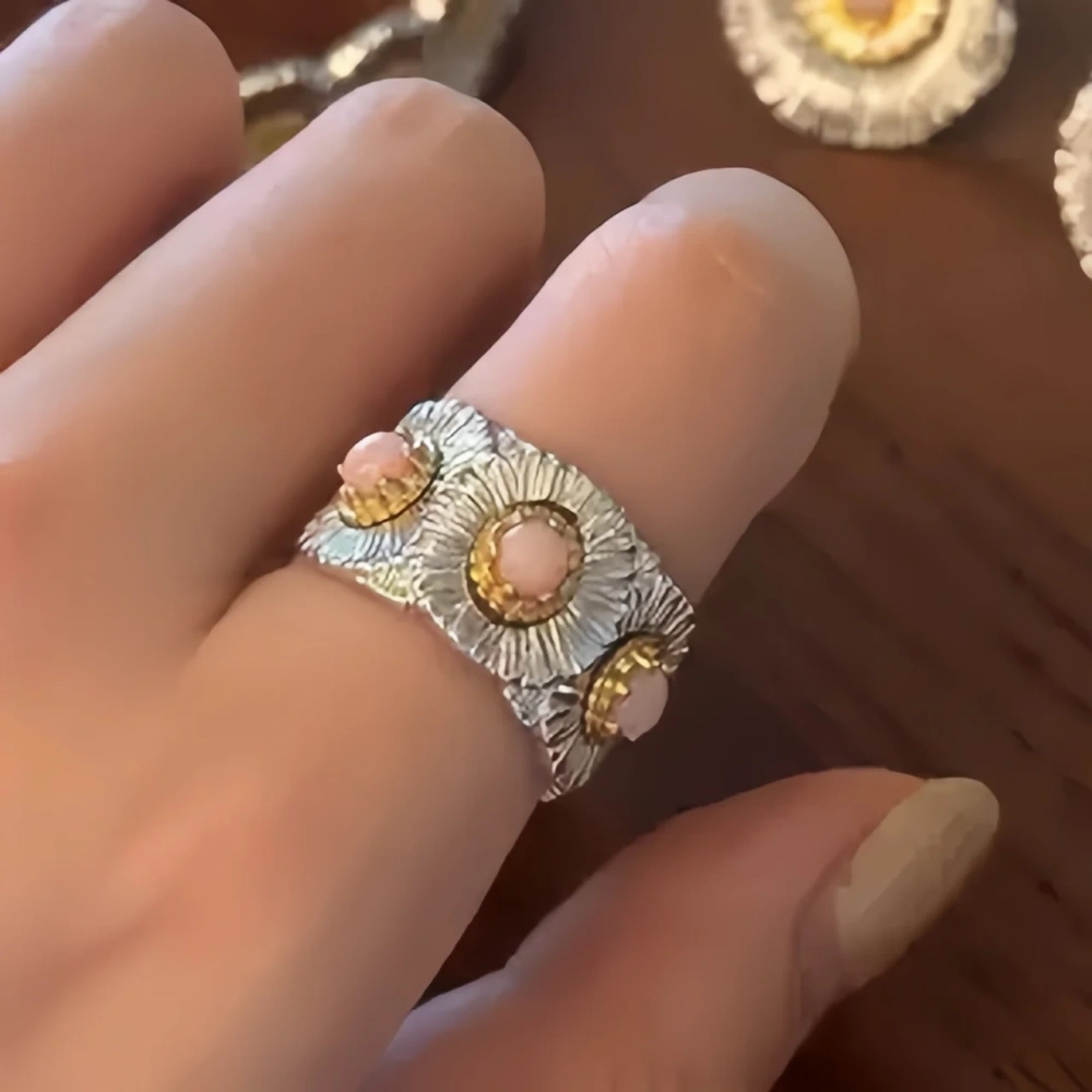 Mushan Luxury Brand The Italian Pure Silver Blue Agate Daisy Ring Was A Bestseller On Xiaohongshu During A Live Stream