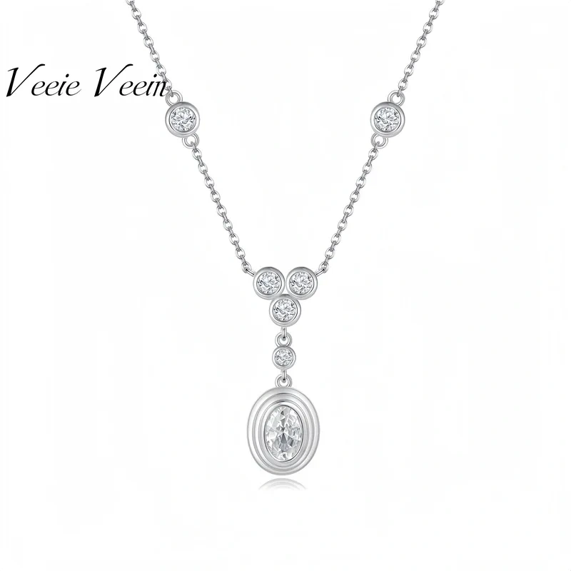 Veeie Veein Luxury Brand S925 Sterling Silver Necklace With Moissanite Pendant High-End Silver Accessory For Women