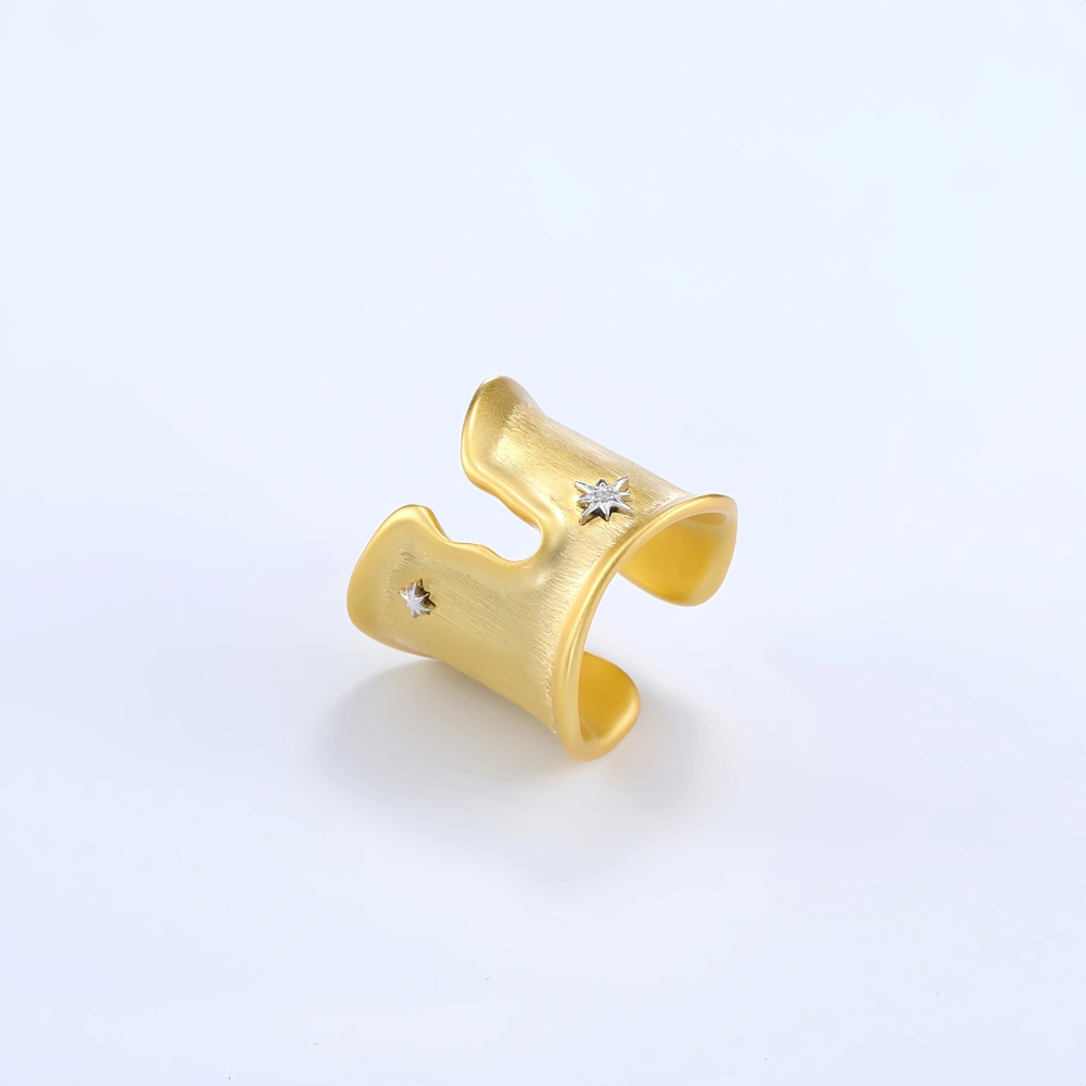 Mushan Luxury Brand New Gold Geometric Irregular Brushed Wide Open Ring For Women Fashion Zircon Gemstones Ring Jewelry