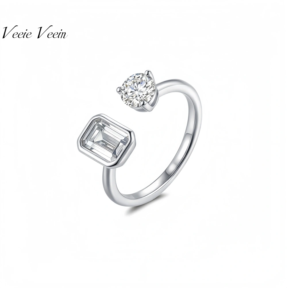 Veeie Veein Luxury Brand New Products GRA Certificate Of 5*7 Moissanite Opening Adjustable S92 Sterling Silver Rings Jewelry