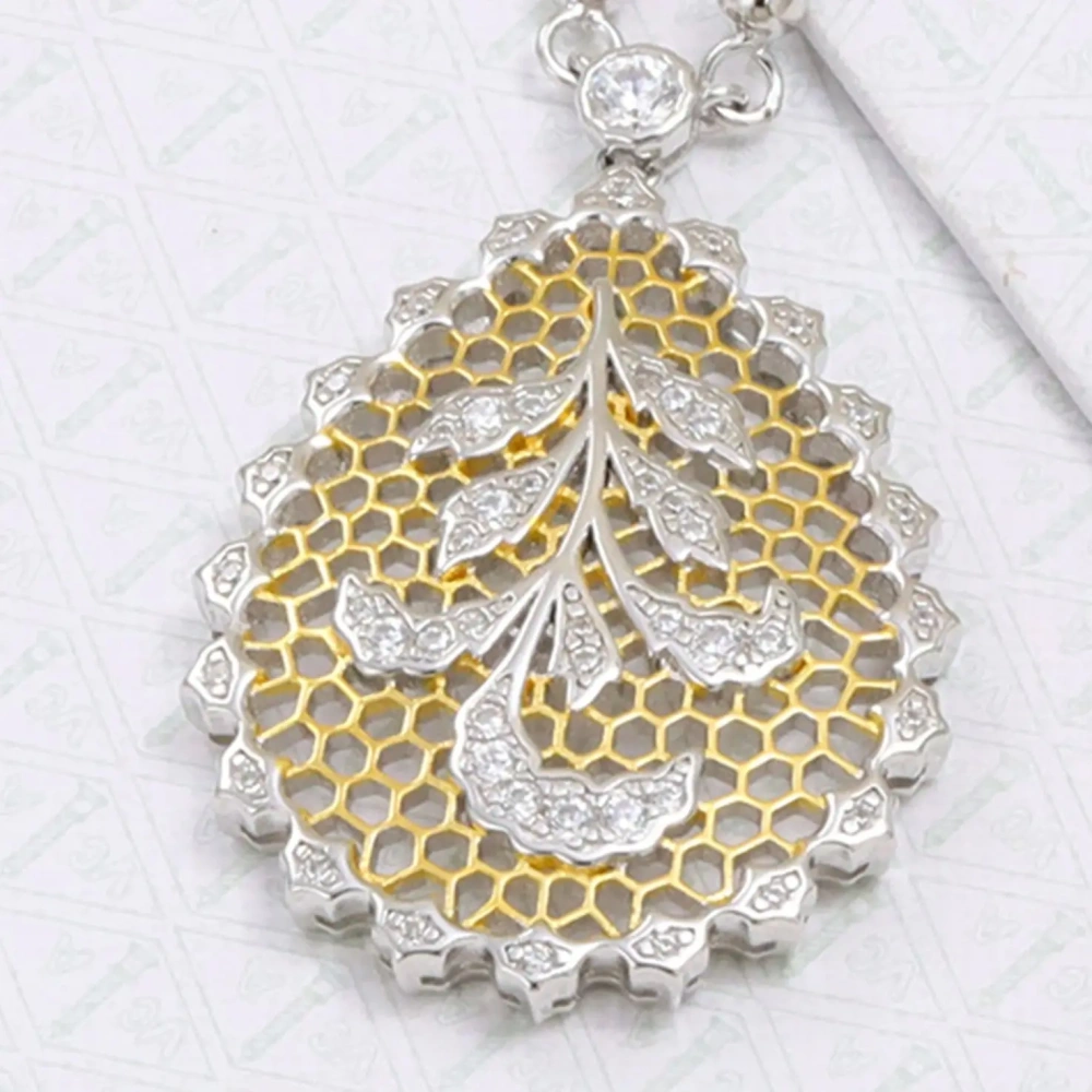 MuShan Luxury Brand Honeycomb Craft Iris Lace Flower Pendant Necklace 18k Gold Plated 925 Sterling Silver Necklaces Fine Jewelry
