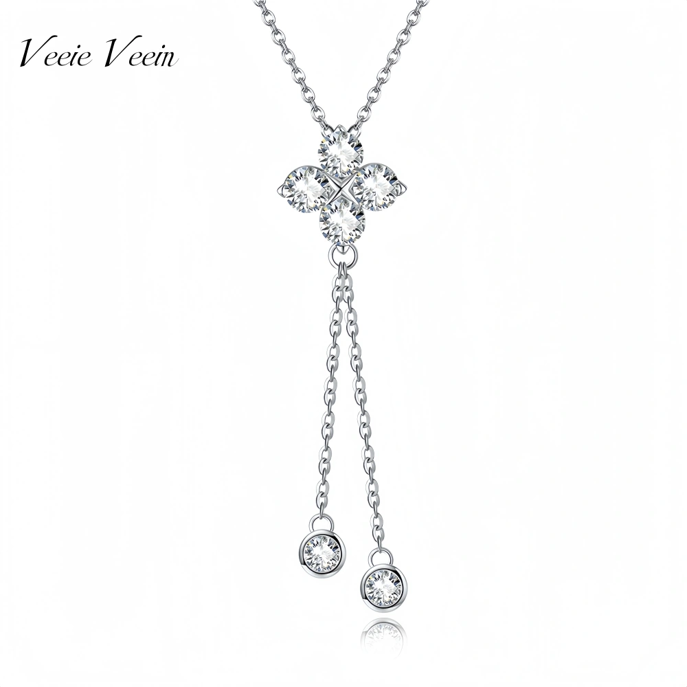 Veeie Veein Luxury Brand S925 Sterling Silver Moissanite Necklace Four Leaf Clover Pendant For Women GRA Certificate Necklace