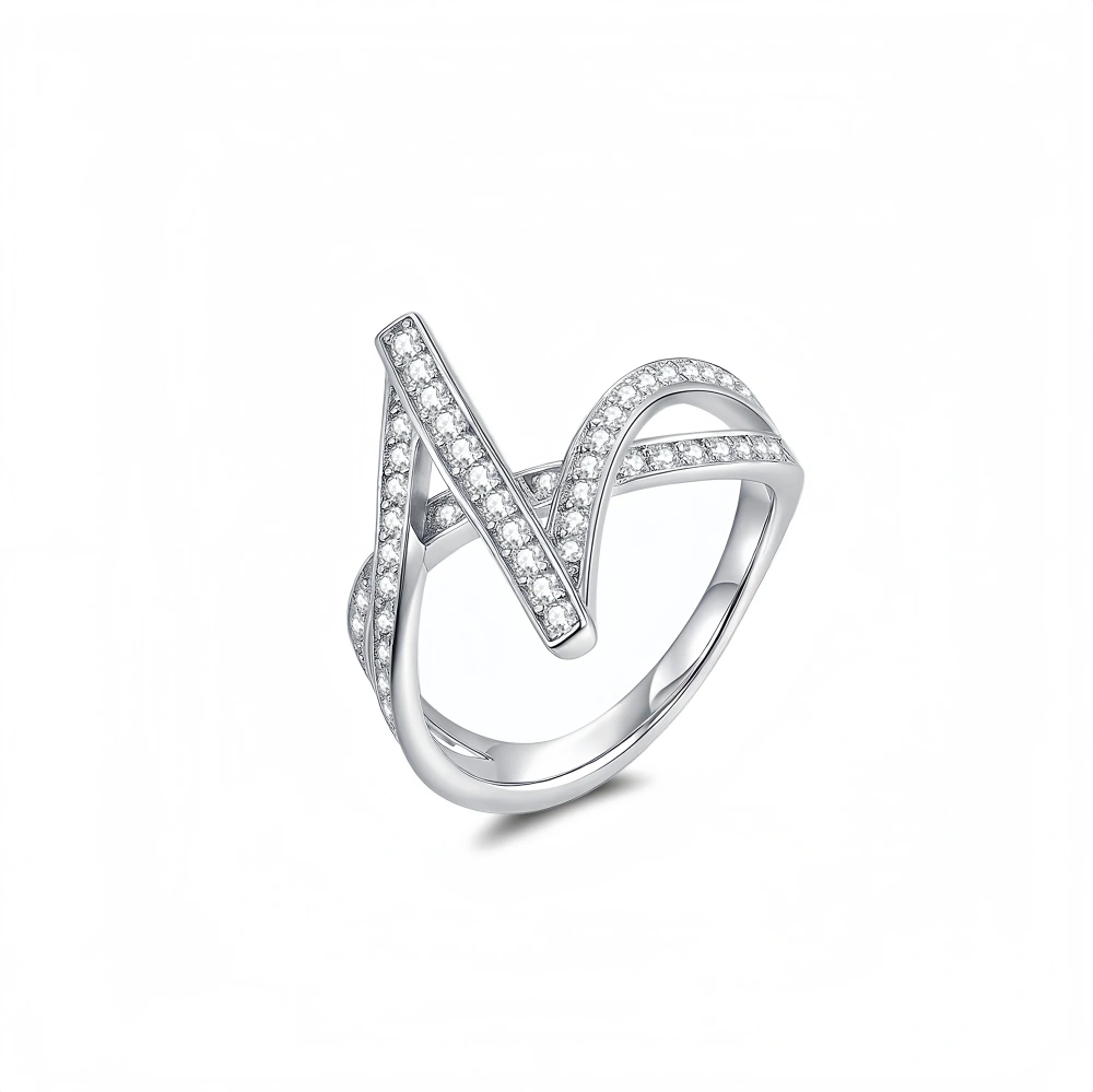 Veeie Veein Luxury Brand New GRA Certificate S925 Sterling Silver Ring Lightning-Shaped Stacked Moissanite Ring Jewelry