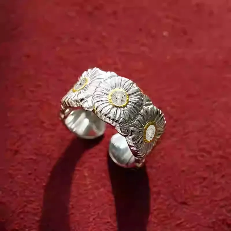 Mushan Luxury Brand A New Open Ring Made Of Italian Pure Silver Daisy For Women, A Bestseller On Xiaohongshu