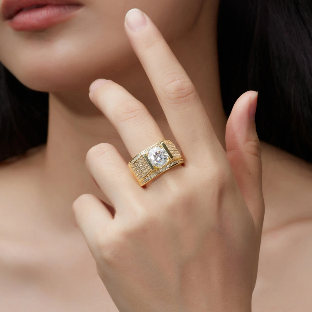 Veeie Veein Luxury Brand S925 Sterling Silver Ring GRA Certificate Rare 3-Carat Moissanite Wide Version With  Men Jewelry