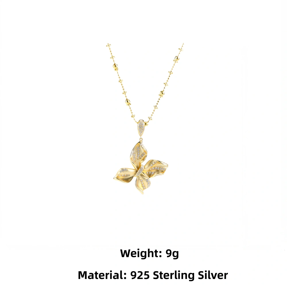 Mushan Luxury Brand High Quality Brushed Butterfly Necklace S925 Sterling Silver Collarbone Chain Women Style Necklace Jewelry
