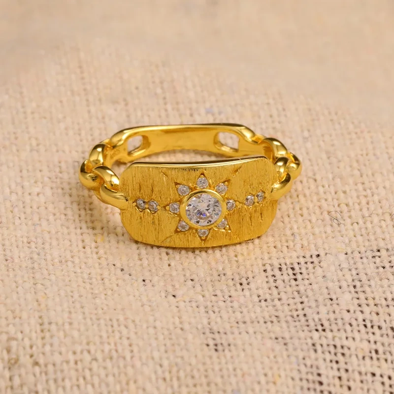 Mushan Luxury Brand New Chinese Style Starry Shield Hand Brushed Ring  Sun God Hexagram Diamond Ring Women Jewelry