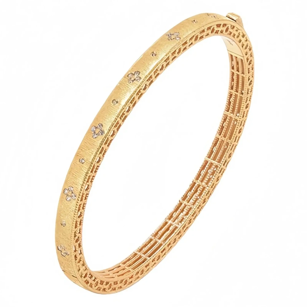Mushan Luxury Brand Four Leaf Clover Ltalian Brushed Gold Craft Bangle 18K Gold Plated 925 Sterling Silver Bangles Fine Jewelry