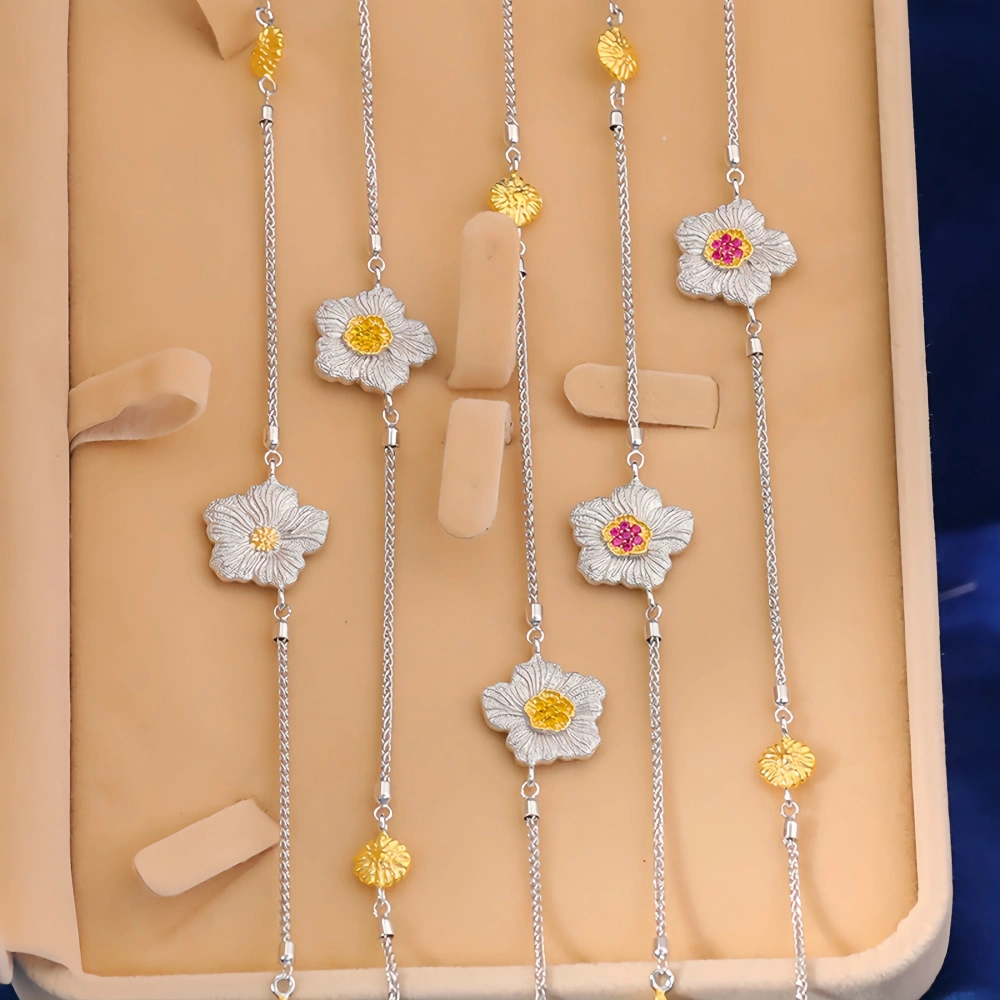 Mushan Luxury Brand Cross Border Best Selling Gardenia Flower Sweater Chain WomenS Pure Silver Gold Plated Necklace
