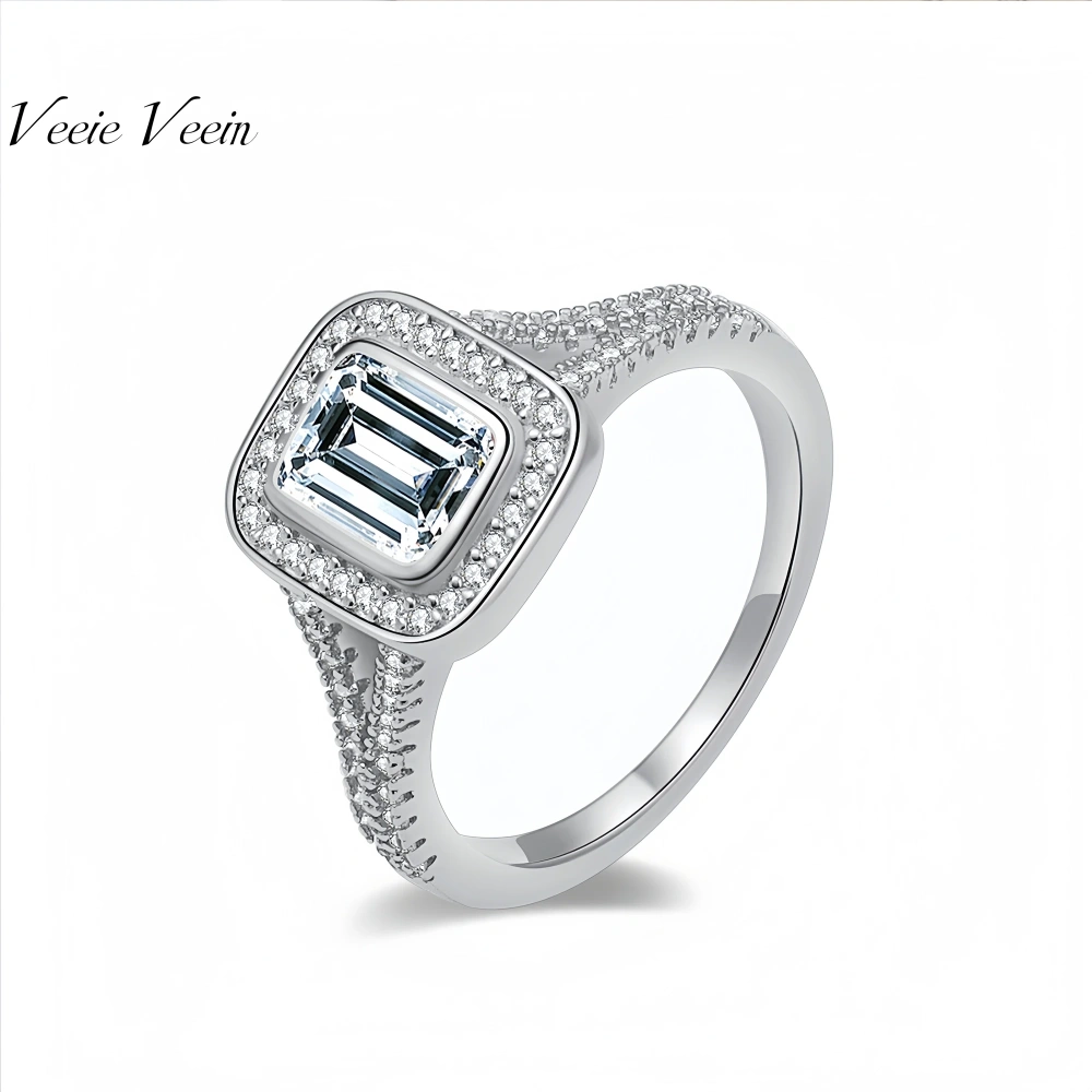 Veeie Veein Luxury Brand S925 Sterling Silver Ring 1 Carat Simple Fashion Moissanite GRA Certificate Women Ring Jewelry