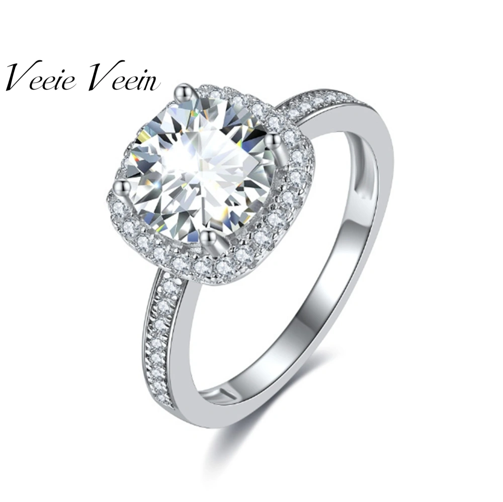Veeie Veein Luxury Brand S925 Sterling Silver Set With 1-Carat Moissanite Four-Prong Ring GRA Certificate Women Ring Jewelry