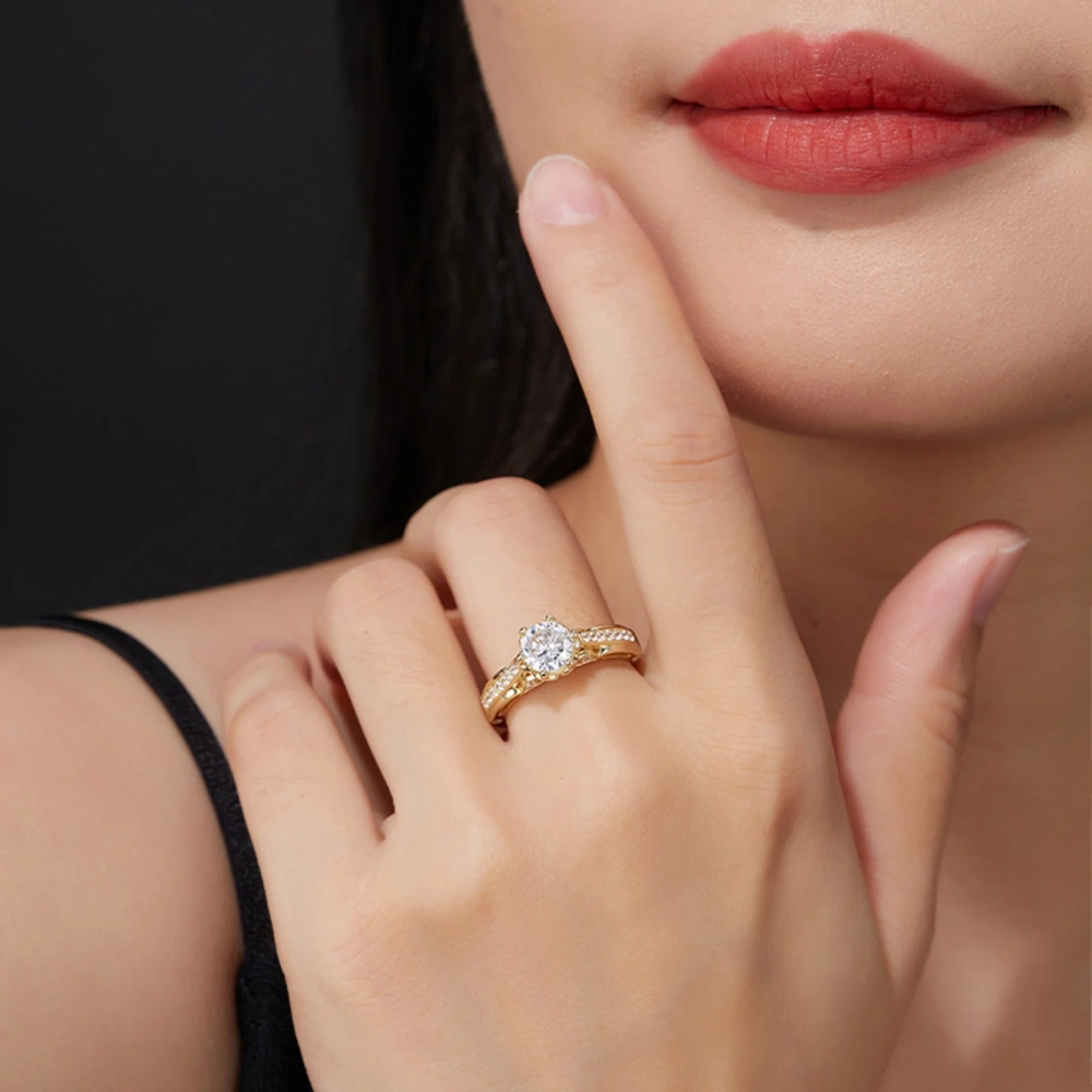 Veeie Veein Luxury Brand S925 Sterling Silver Ring GRA Certificate High-End Six-Prong Valentine'S Day Gift Retro Jewelry