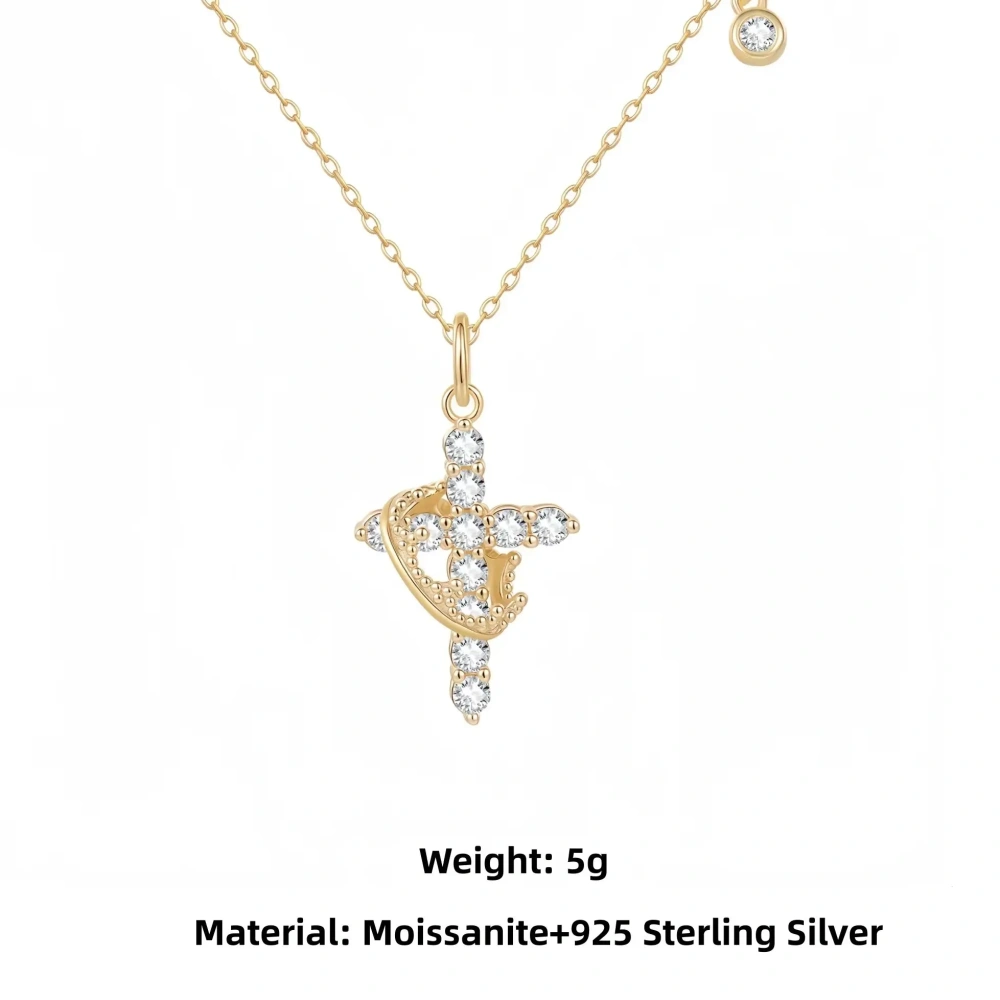 Veeie Veein Luxury Brand S925 Sterling Silver Moissanite Necklace Crown Cross  GRA Certificate Fashion Necklace Jewelry