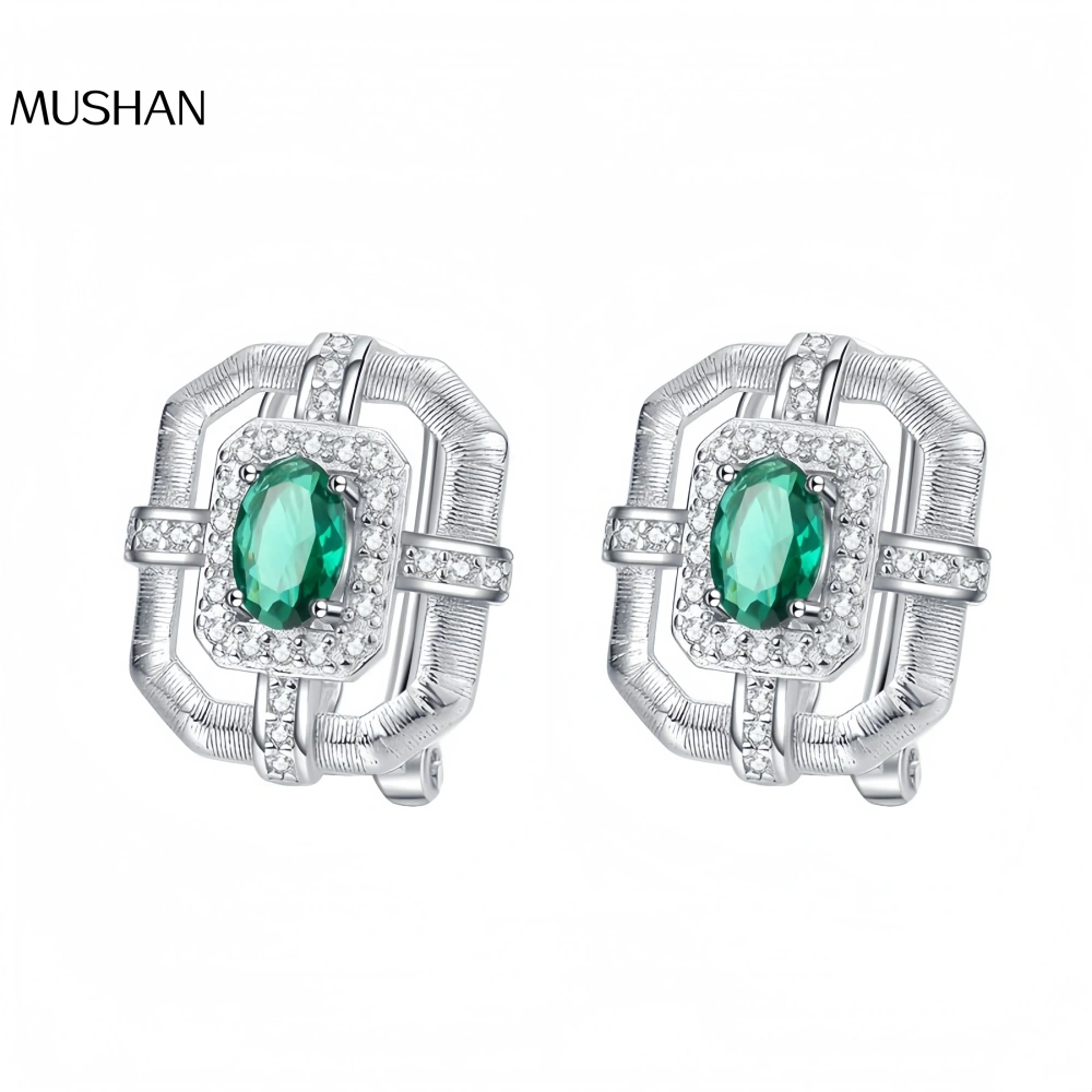 Mushan Luxury Brand S925 Sterling Silver European And American Retro Italian Green Zirconium Earrings And Stud Earrings