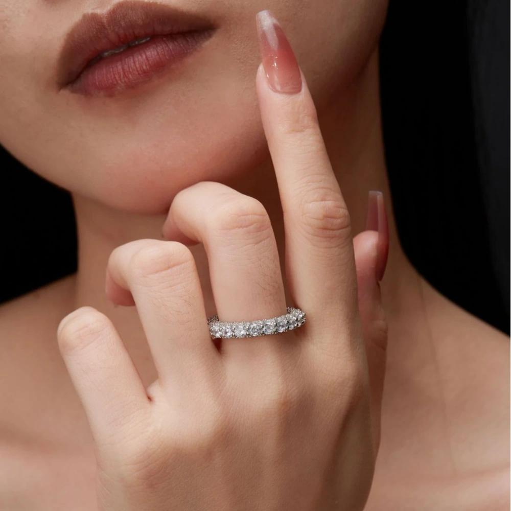 Veeie Veein Luxury Brand S925 Sterling Silver Ring Full Circle Moissanite Ring Simple And Elegant Women'S Row Ring