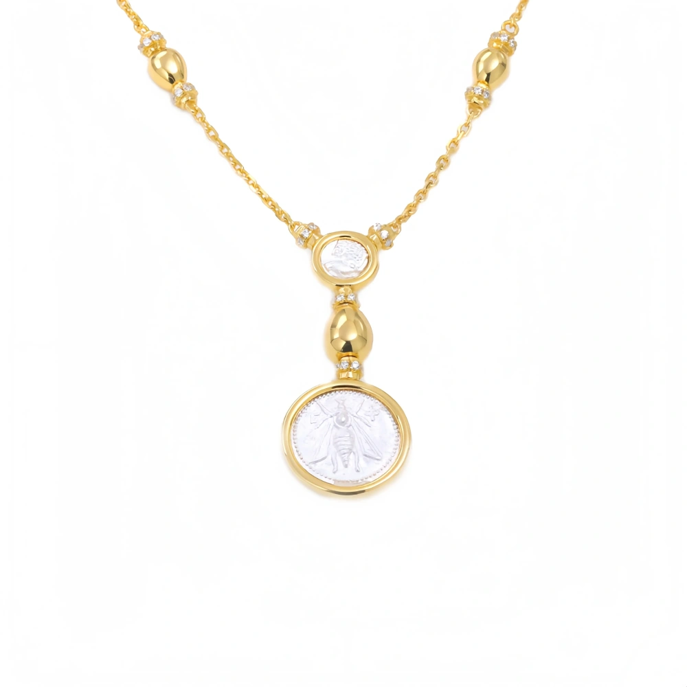 Mushan Luxury Brand 925 Silver Gold Plated Double Coin Necklace With Retro Lion And Bee Design Women Necklace Jewelry