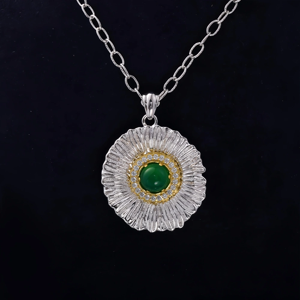 MuShan Luxury Brand 925 Sterling Silver Daisy Necklace Pendant Brushed Gold Flower Agate Gemstones Pendant Necklaces Jewelry
