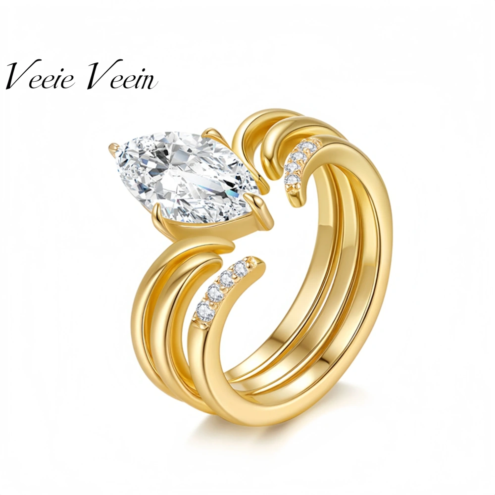 Veeie Veein Luxury Brand s 925 Sterling Silver Ring For Women Layered Moissanite Ring 18k Gold Plating Rings Jewelry