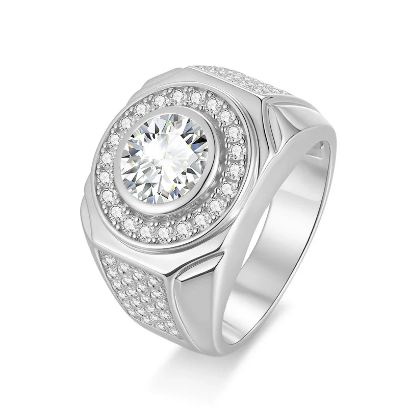 Veeie Veein Luxury Brand 2-Carat Moissanite Ring Set In GRA Certificate S925 Sterling Silver Light Luxury Men Ring Jewelry