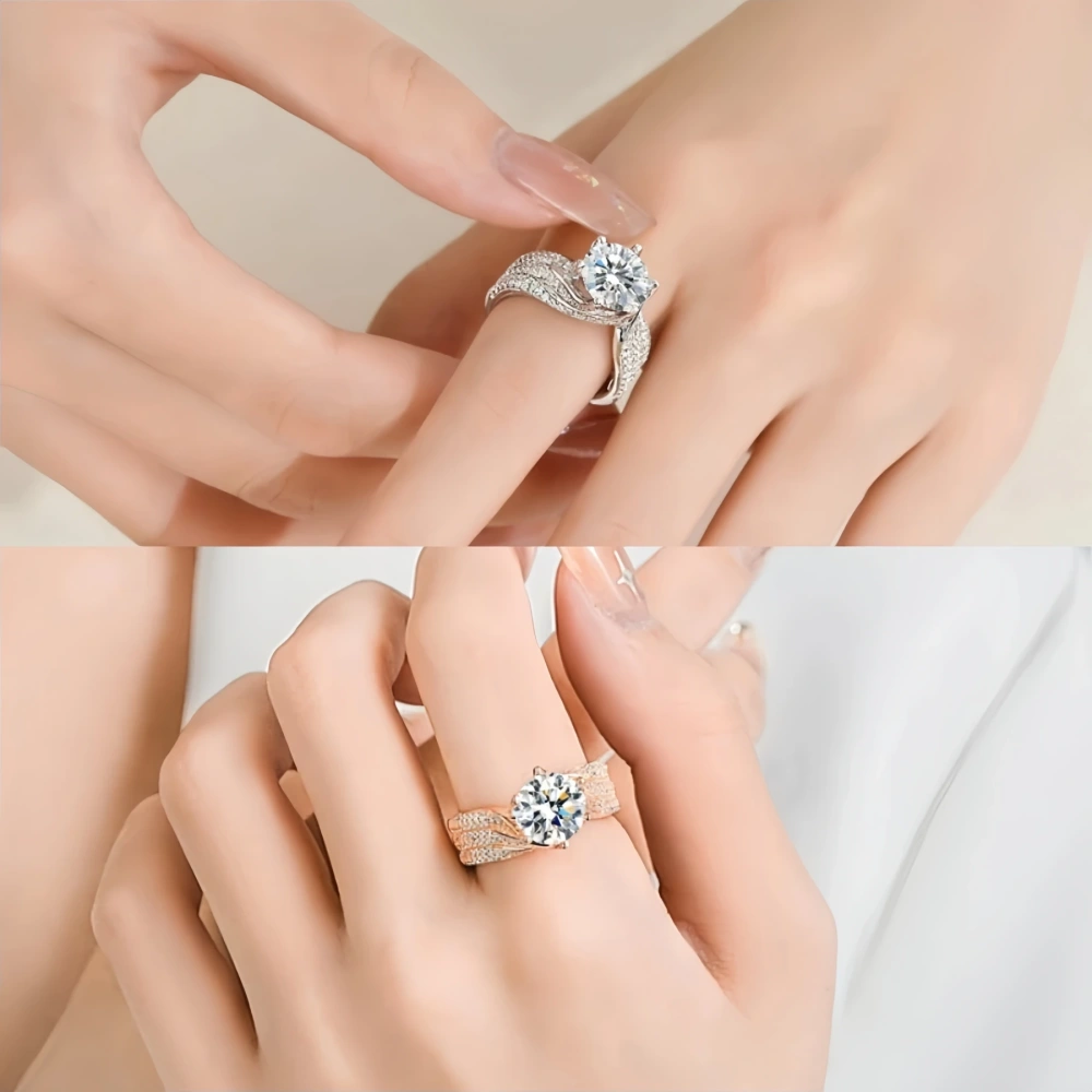 Veeie Veein Luxury Brand S925 Sterling Silver Ring Set With 5-Carat Moissan Stone Exudes  Sense Of Feminine Elegance