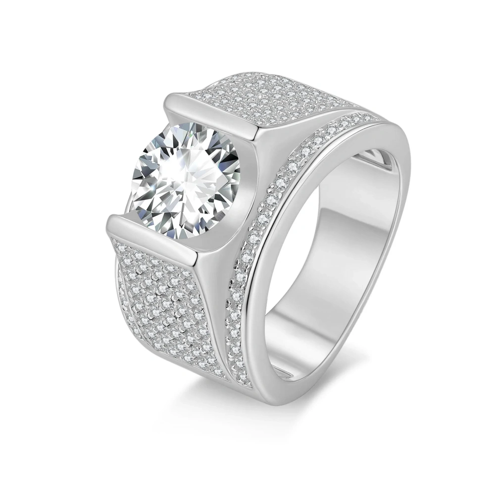 Veeie Veein Luxury Brand S925 Sterling Silver Ring GRA Certificate Rare 3-Carat Moissanite Wide Version With  Men Jewelry