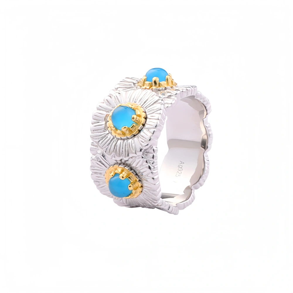 Mushan Luxury Brand The Italian Pure Silver Blue Agate Daisy Ring Was A Bestseller On Xiaohongshu During A Live Stream