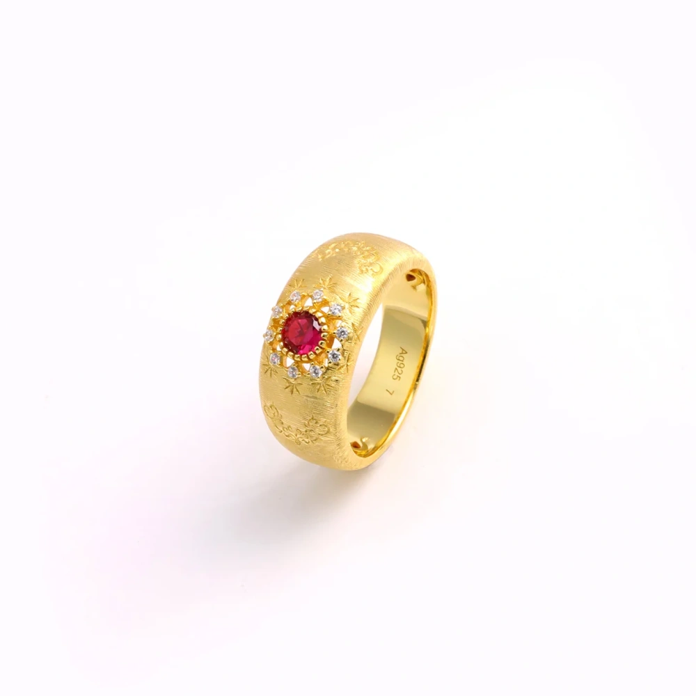Mushan Luxury Brand Drawing Process Gemstone Ring Starry Flower 18K Gold Plated 925 Sterling Silver Rings Fine Jewelry