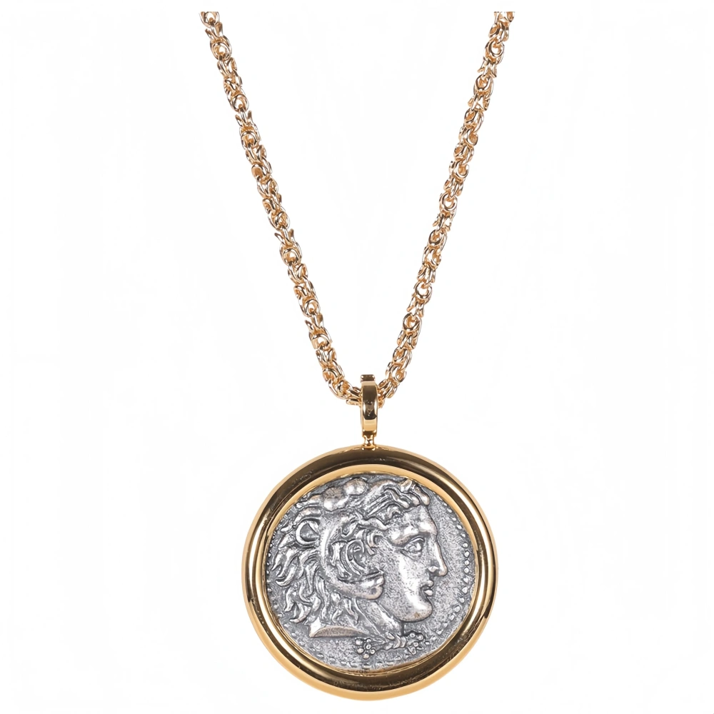 Mushan Luxury Brand S925 925 Sterling Silver Hercules Ancient Coin Necklace 18k Gold Plated Necklaces Fine Jewelry