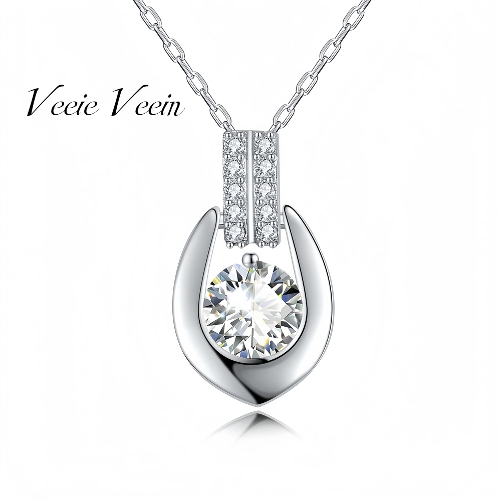 Veeie Veein Luxury Brand S925 Sterling Silver GRA Certificate Women Necklace With High-End Moissanite Collarbone Women Necklace