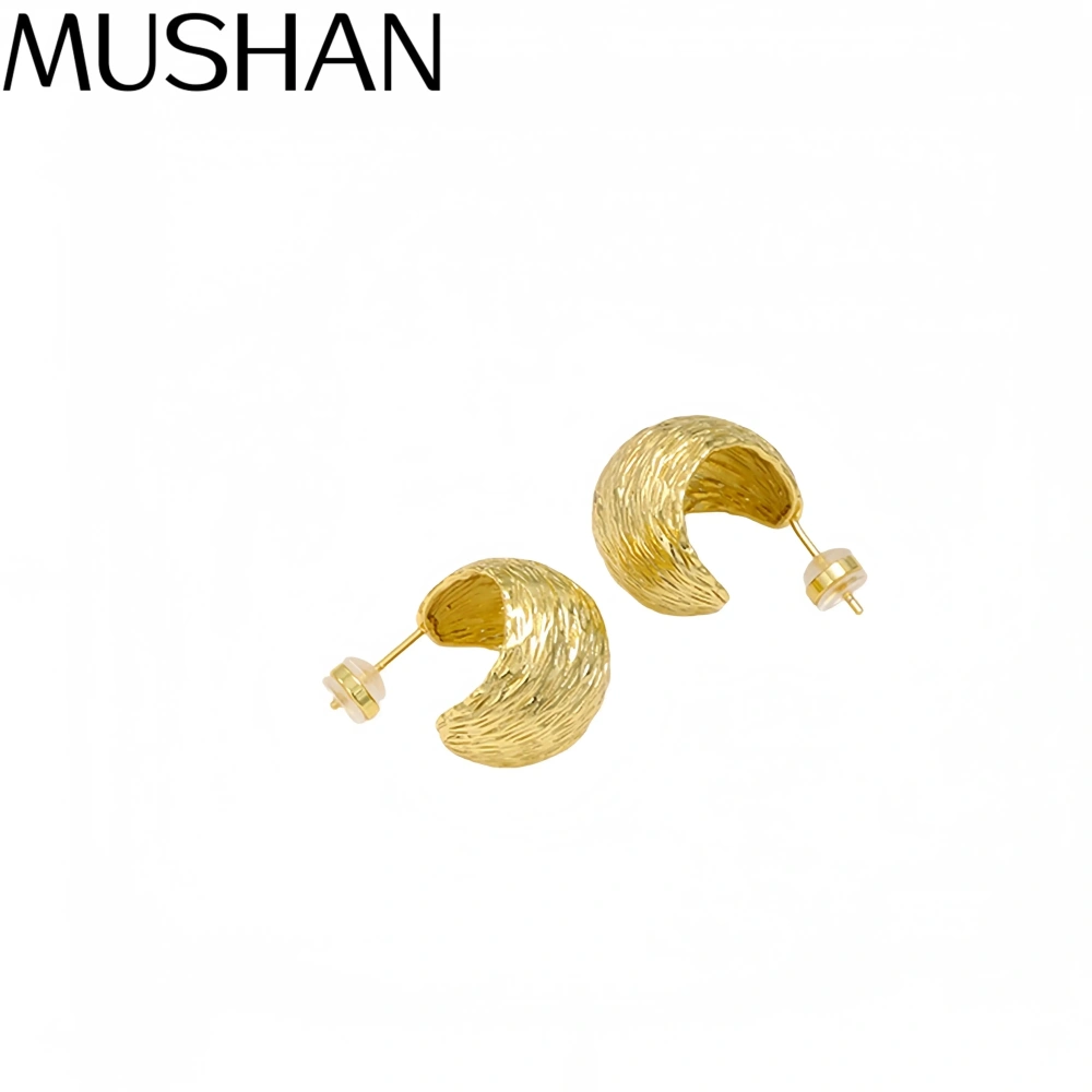 MuShan Luxury Brand Brushed Gold Semi Circular C Chaped Earrings 18K Gold Plated 925 Sterling Silver Stud Earrings Jewelry