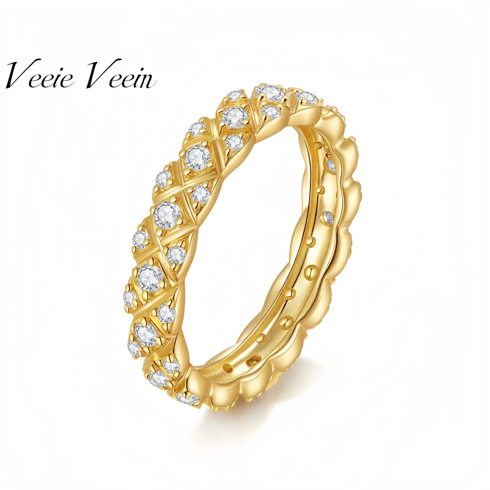 Veeie Veein Luxury Brand S925 Sterling Silver Ring GRA Certificate Moissanite Diamond-Patterned Women'S Style Accessory