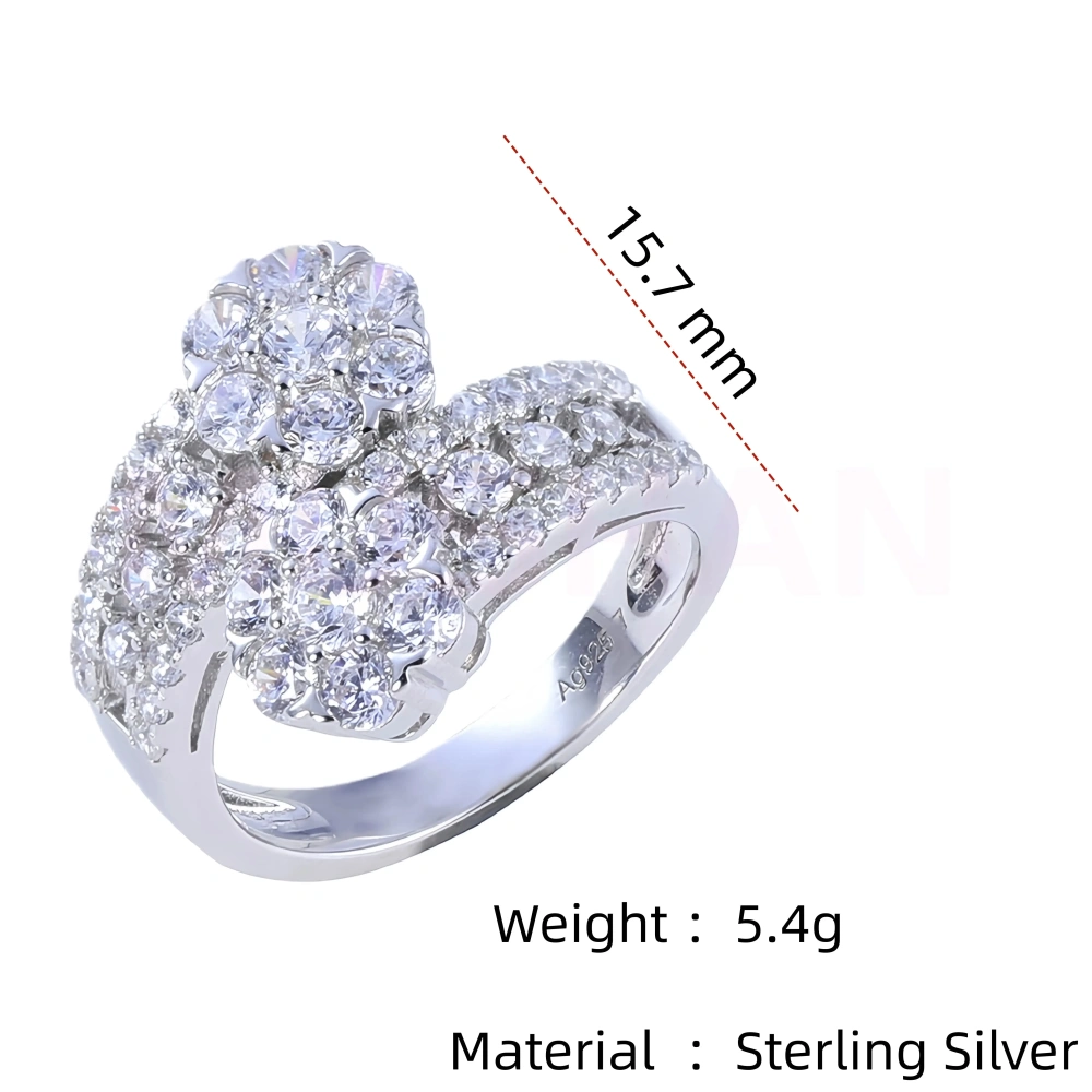Mushan Luxury Brand Luxury 925 Sterling Silver Ring Double Snow Flake Flower Opening Ring Women Fine Jewelry