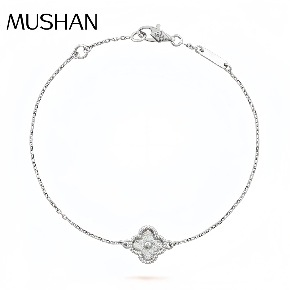 Mushan Luxury Brand Pure Silver High Version Four Leaf Clover Bracelet With Single Flower And Full Diamonds S925 Jewelry
