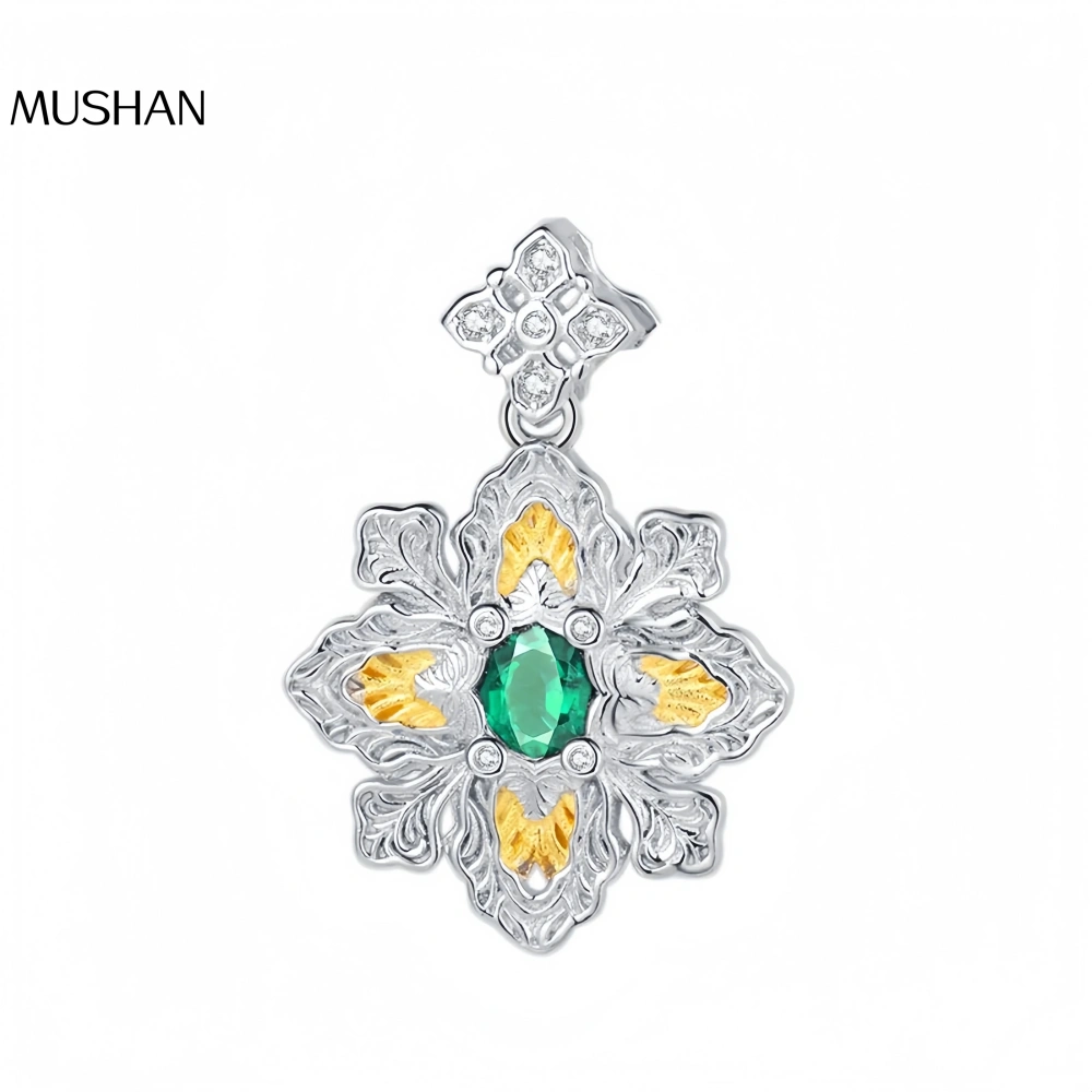 Mushan Luxury Brand S925 Sterling Silver Italian Retro Court Style Lace Hollowed-Out Snowflake Pendant Necklace