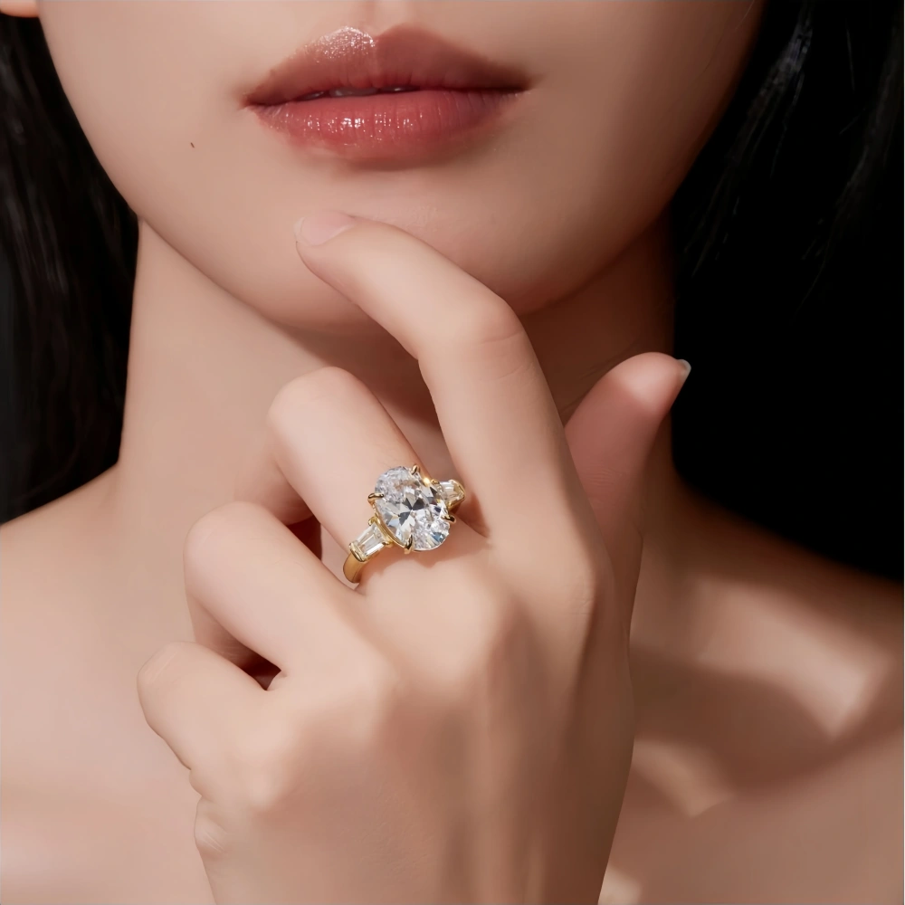 Veeie Veein Luxury Brand New Products GRA Certificate S 925 Sterling Silver Inlaid Irregular-Shaped Oval Moissanite Ring Jewelry