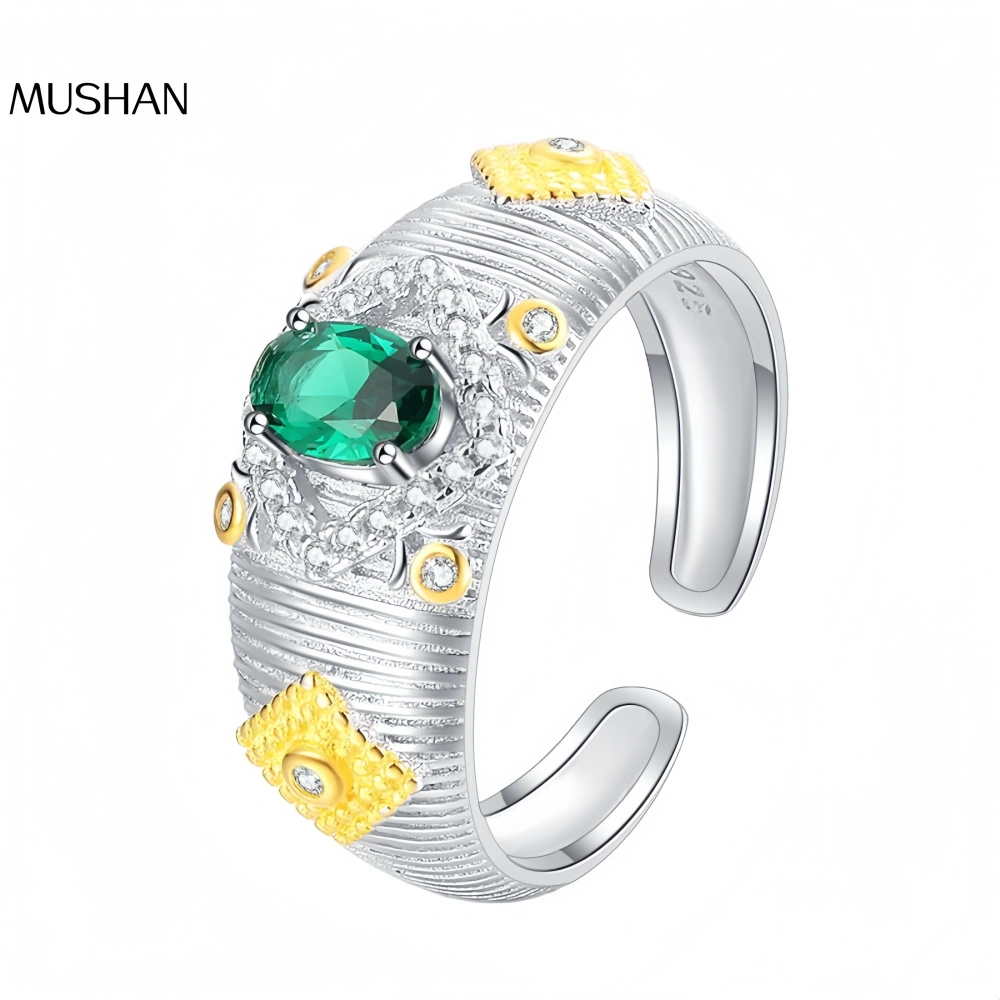 Mushan Luxury Brand S925 Pure Silver Fabric Gold Textured Ring, Heavy Craftsmanship, Niche Design Index Finger Ring